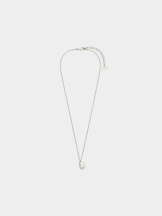 Christian Dior 2000s Silver Logo Pearl Necklace