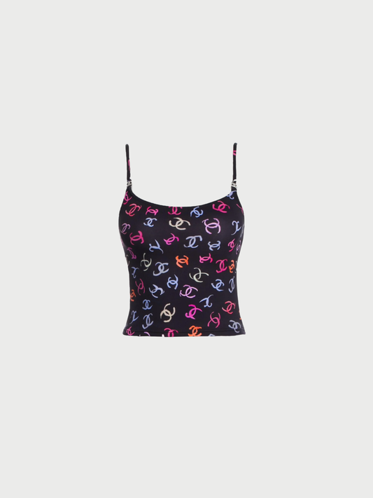 Chanel 2000s Black Nylon CC Camisole Top
