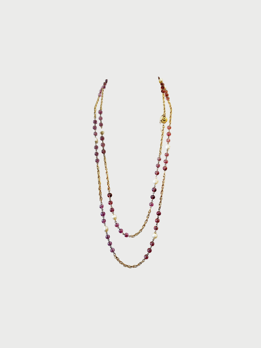 Chanel 1984 Purple Gripoix Glass Pearl Long Necklace