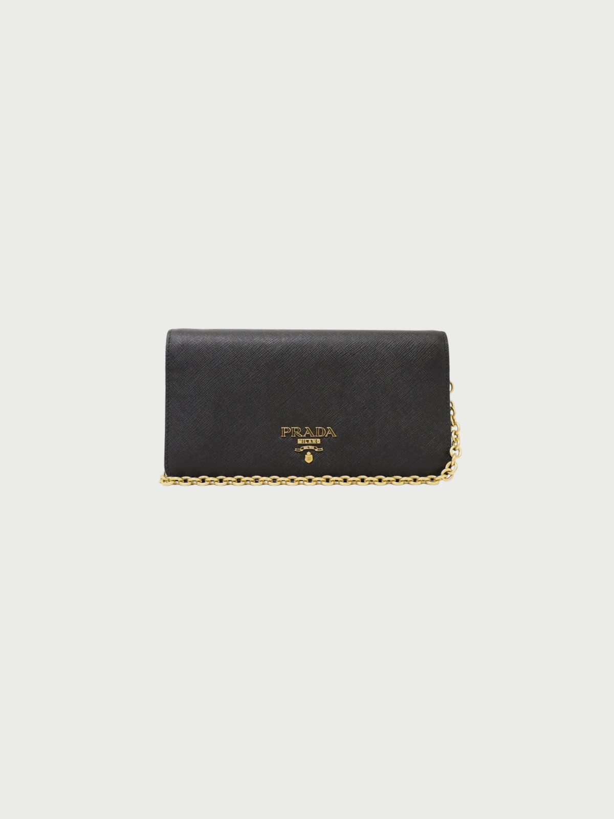 Prada 2020s Black Saffiano Leather Logo Chain Wallet