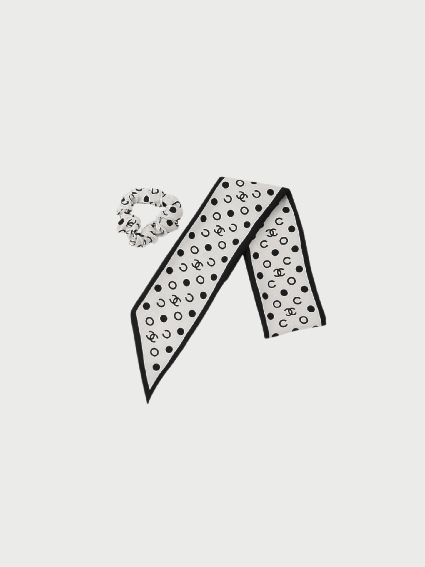 Chanel 2021 Black White Silk COCO Scrunchie Scarf Set