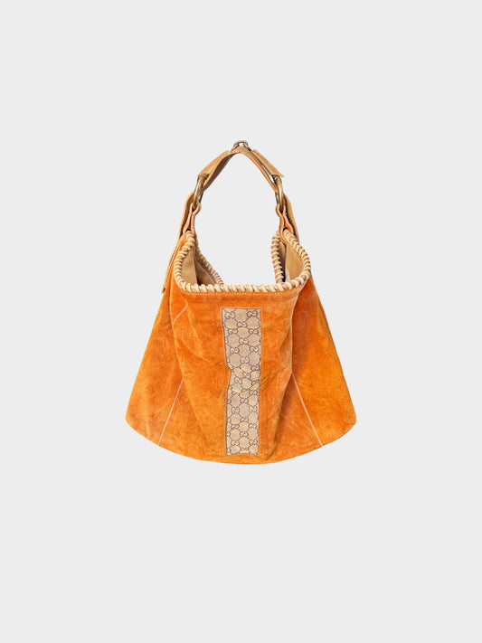 Gucci 1990s Orange Suede Large Hobo Bag
