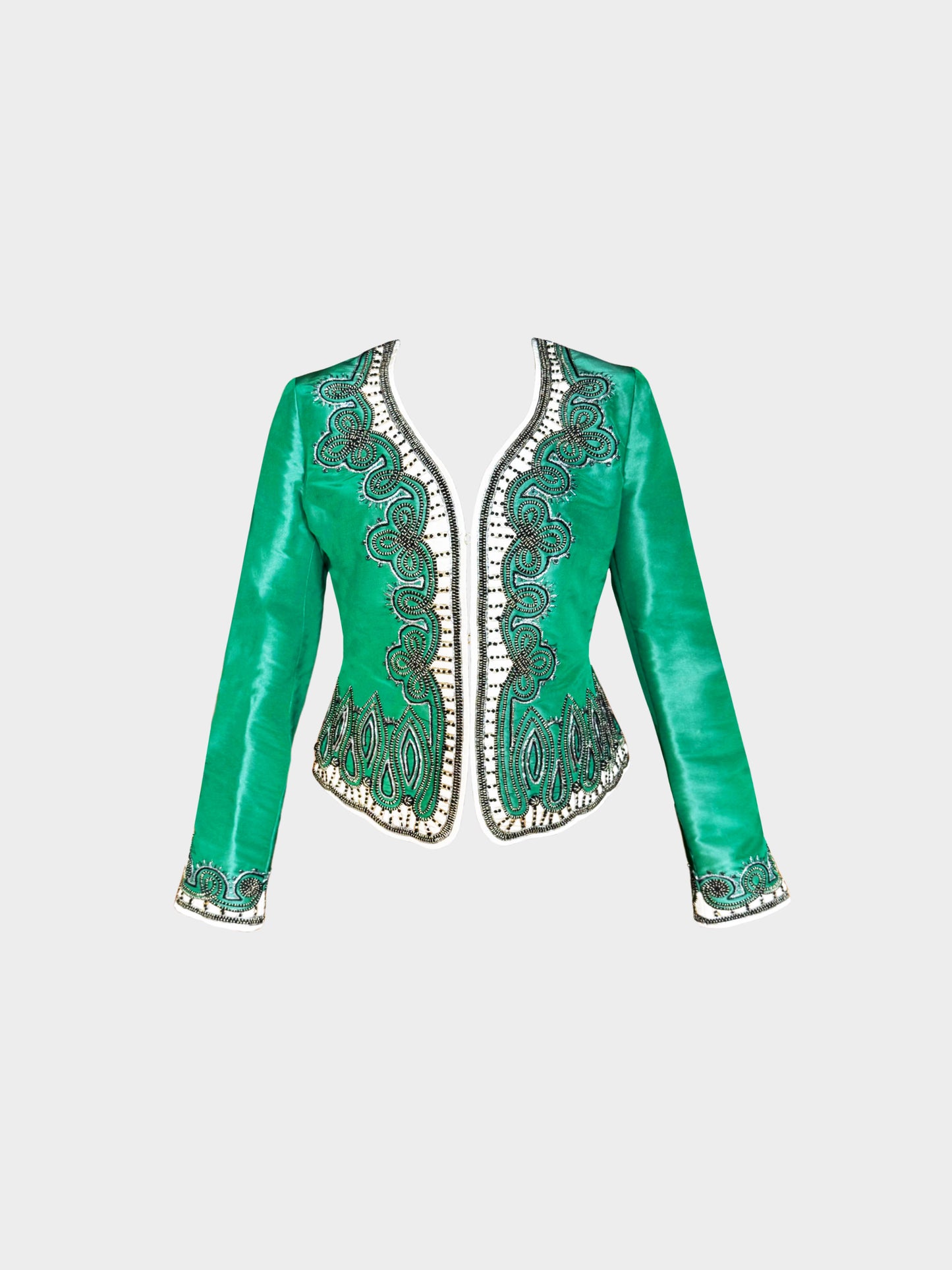 Roberto Cavalli 2000s Green and White Silk Embroidered Jacket