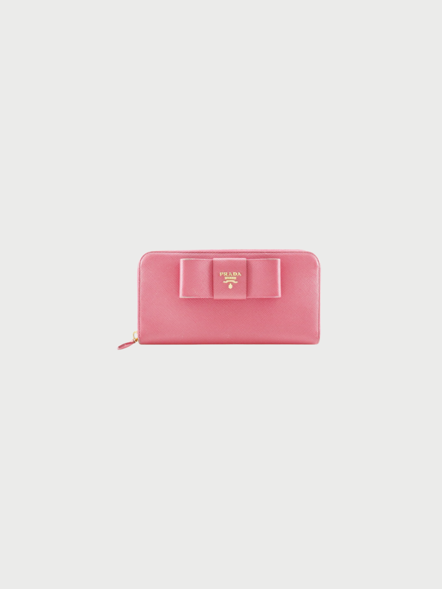 Prada 2010s Pink Saffiano Leather Ribbon Wallet