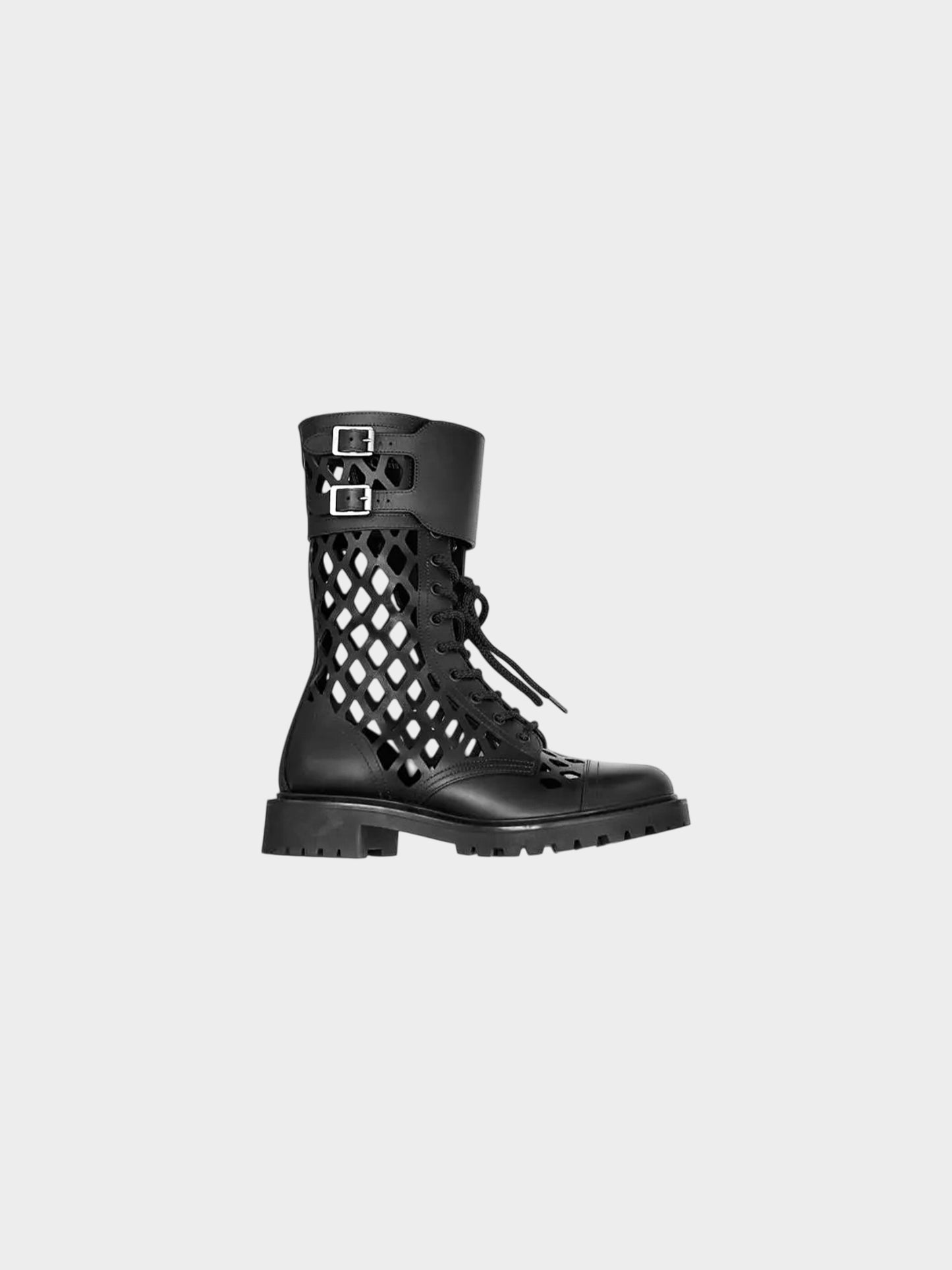 Christian Dior 2019 Black Laser Cut Leather Combat Boots