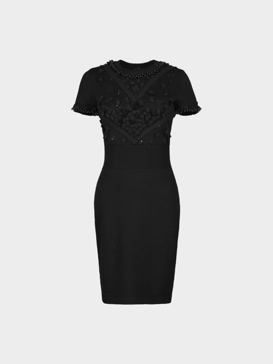 Chanel by Karl Lagerfeld 2013 Black Embroidered Wool Knit Dress