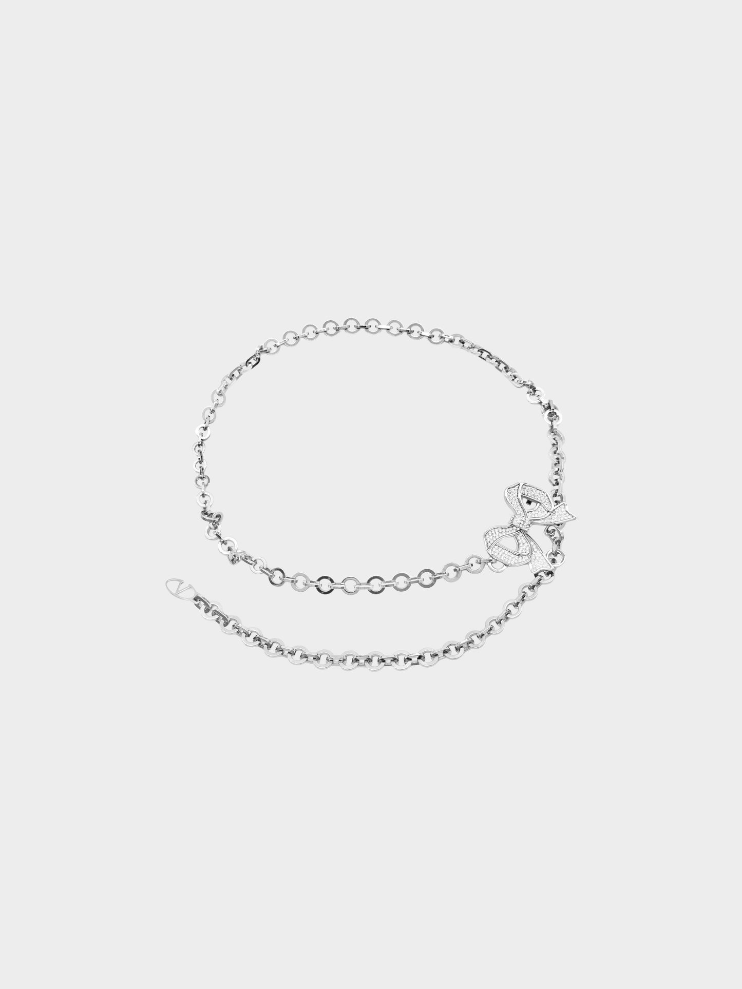 Valentino 2000s Silver Ribbon Rhinestone Chain Belt