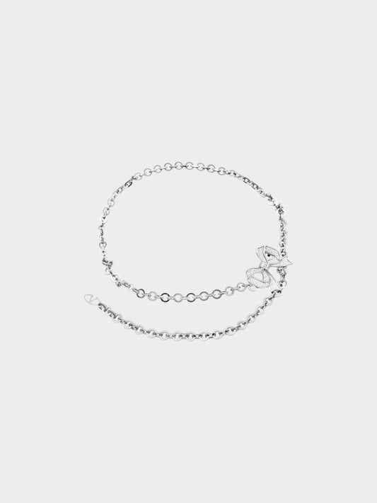 Valentino 2000s Silver Ribbon Rhinestone Chain Belt