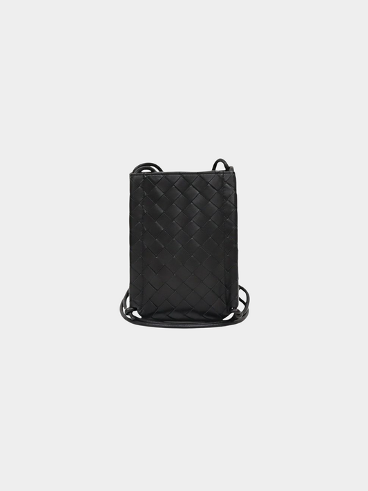 Bottega Veneta 2000s Black Intrecciato Leather Shoulder Bag