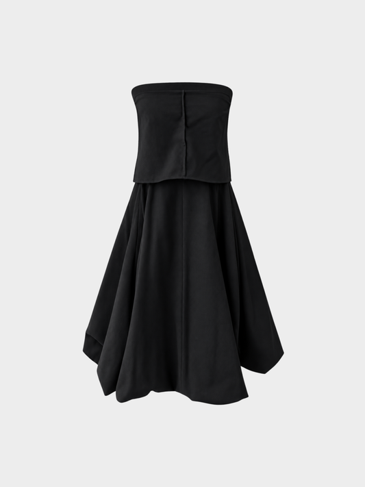 Yohji Yamamoto 2000s Black Wool Strapless Balloon Hem Dress