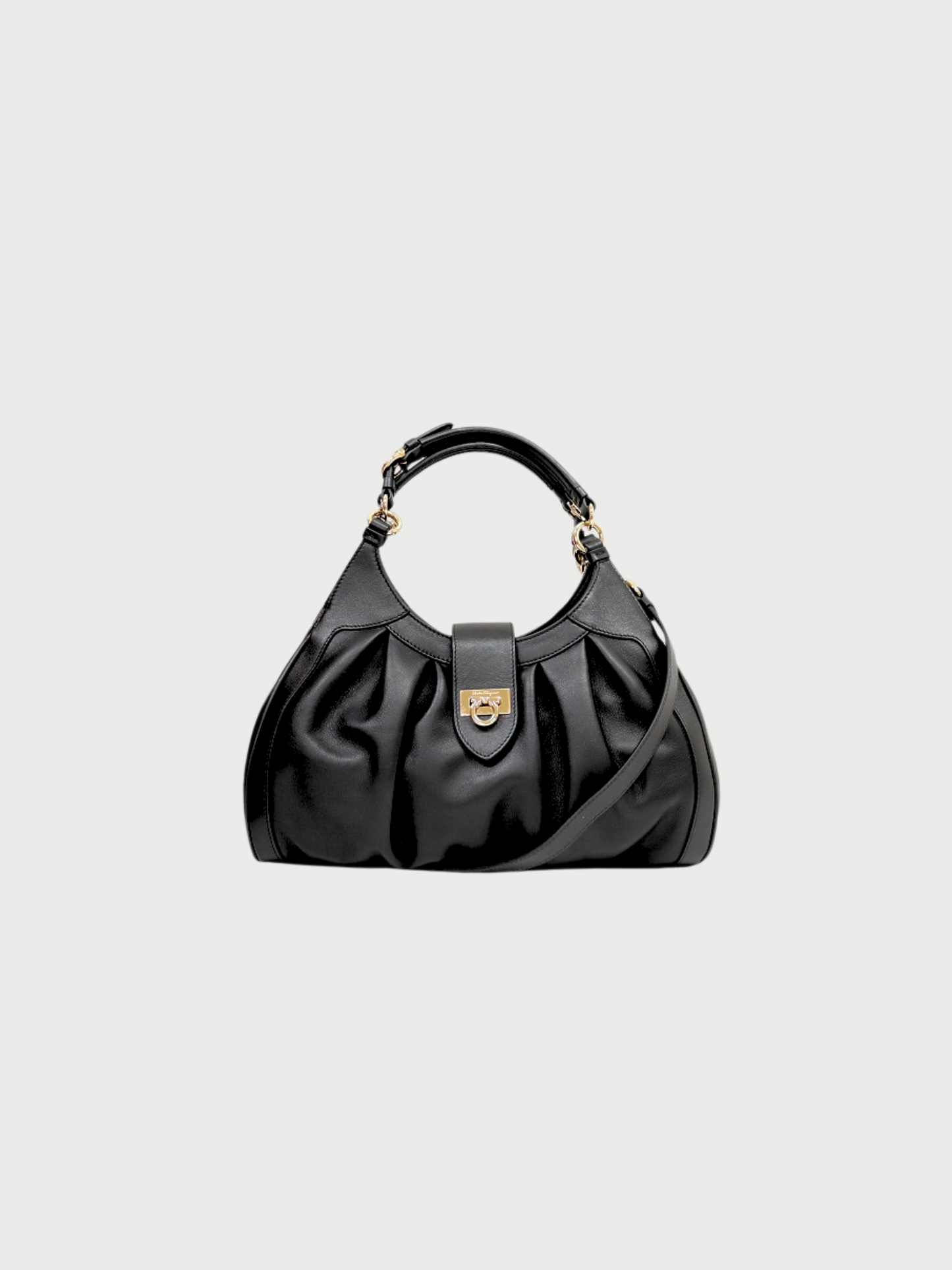 Salvatore Ferragamo 2000s Black Leather Gancini Hardware 2Way Bag