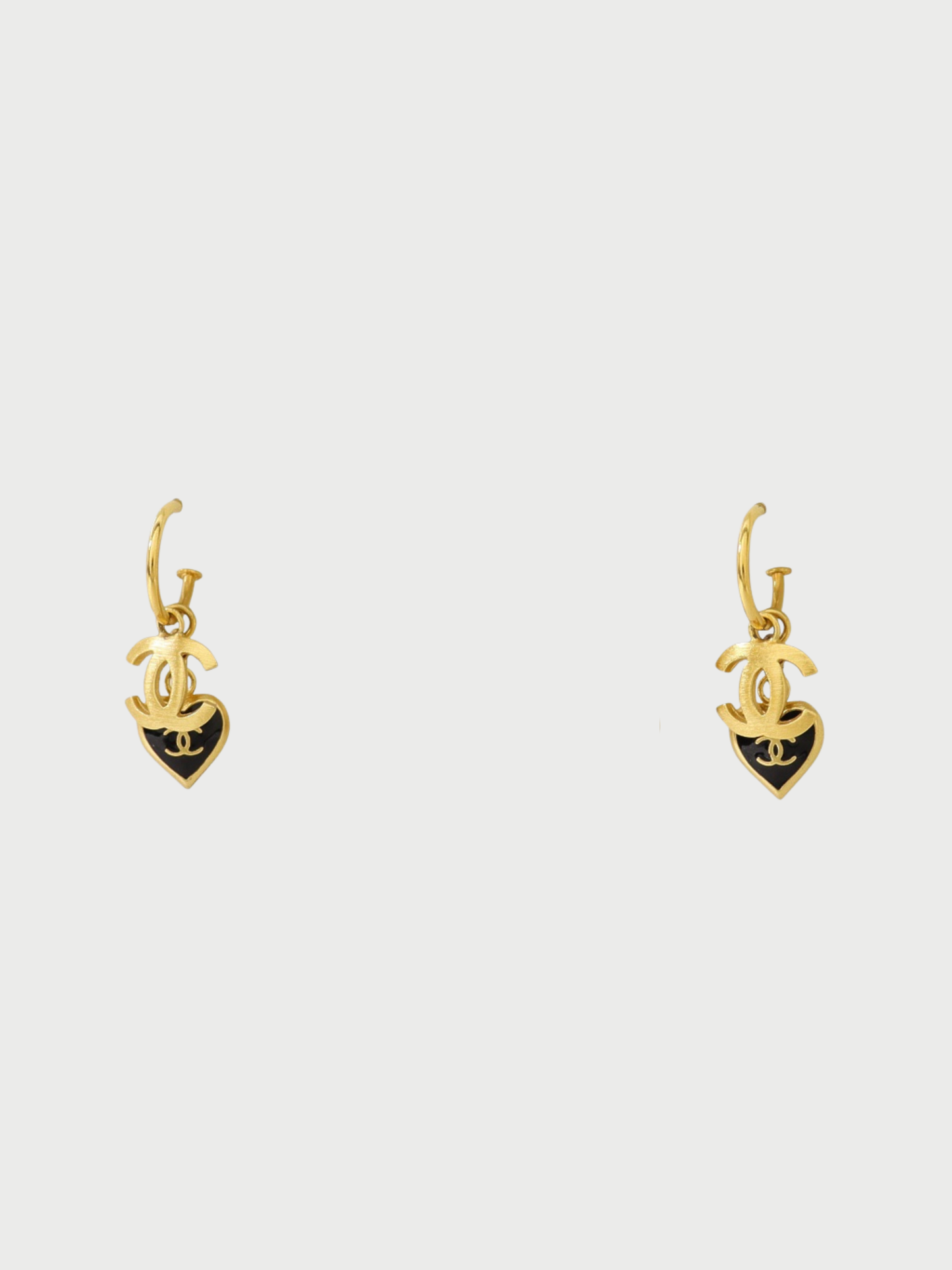 Chanel 2002 Gold Black Plated Metal Coco Heart Earrings