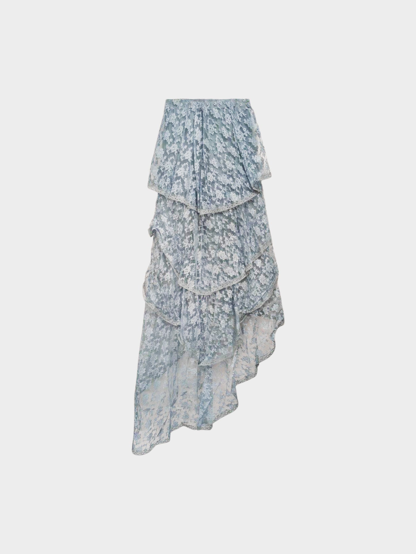 Gucci Pre-fall 2022 Runway Blue Lace Tiered Asymmetrical Long Skirt