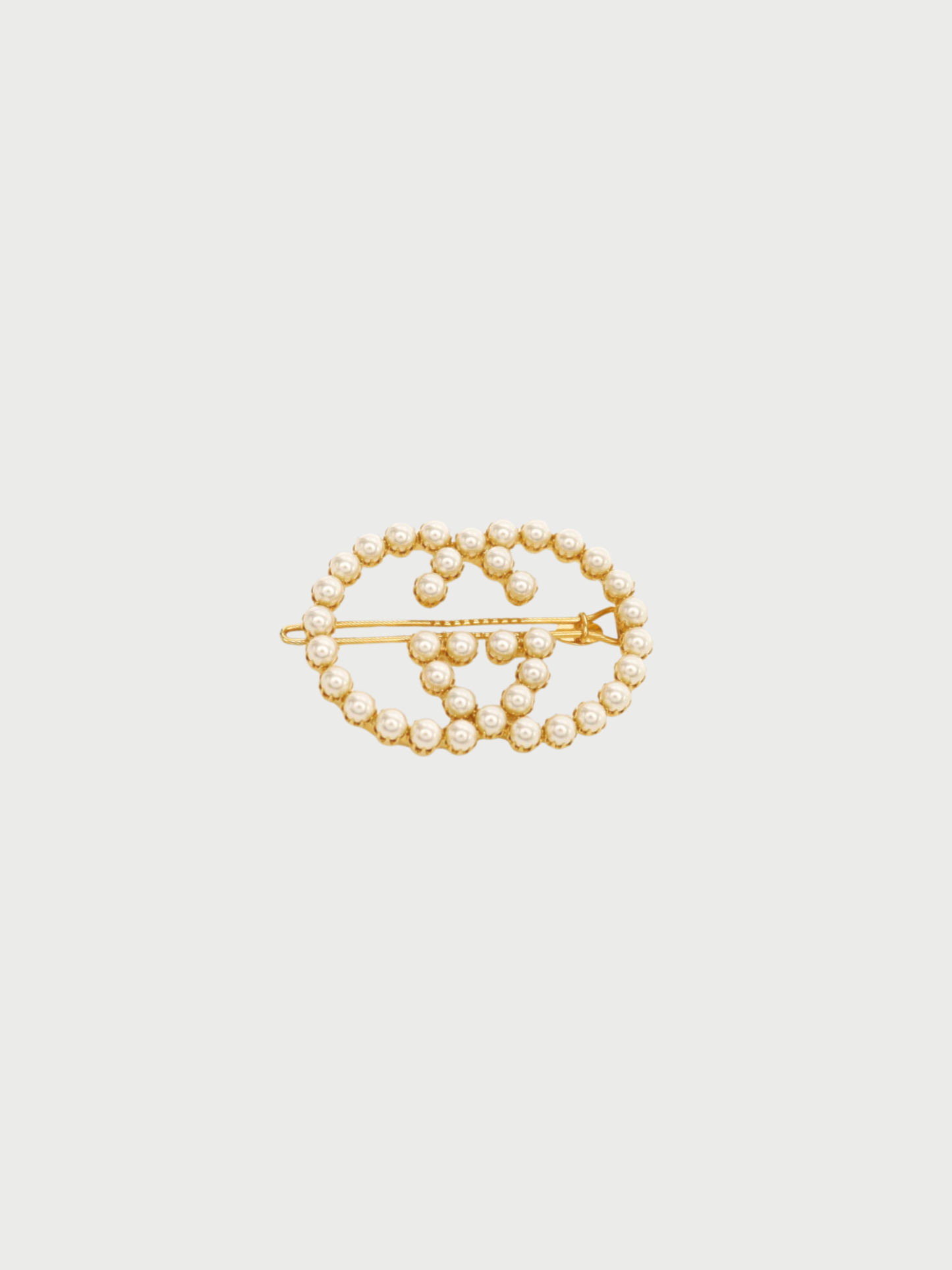 Gucci 2000s Gold Pearl Interlocking Hair Clip