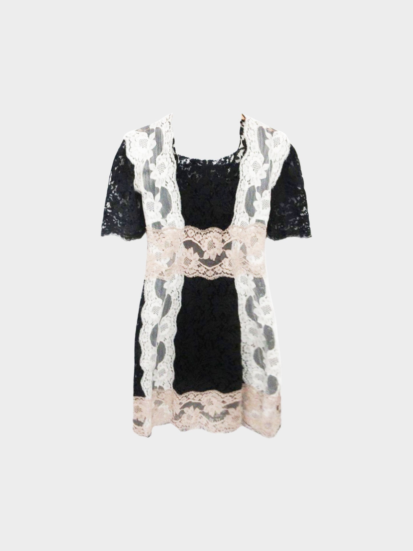 Dolce and Gabbana 2010s Black and White Floral Lace Dress