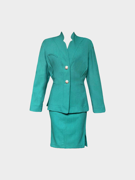 Thierry Mugler Active 1980s Green Cotton Jacket and Skirt Set