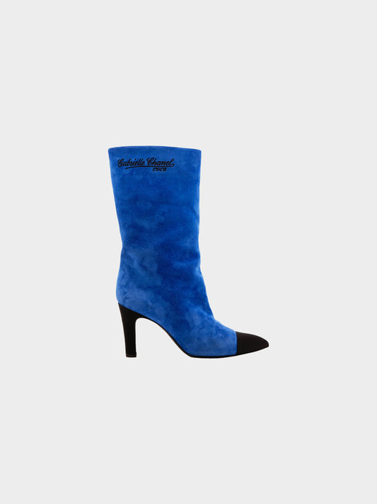 Chanel by Karl Lagerfeld FW 2008 Cobalt Blue Suede Mid-calf Boots