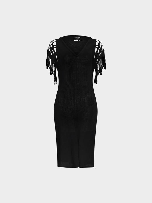 Jean Paul Gaultier SS 2009 Black Fringed Sleeve Knitted Dress