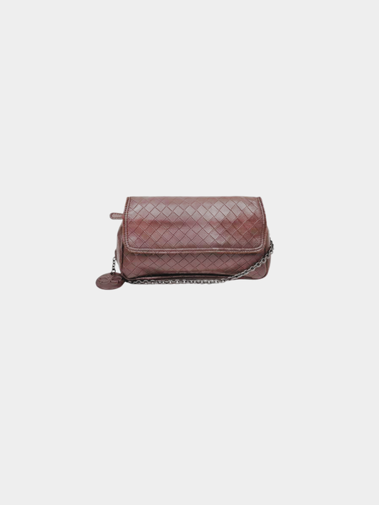 Bottega Veneta 2000s Brown Intrecciato Leather Chain Shoulder Bag