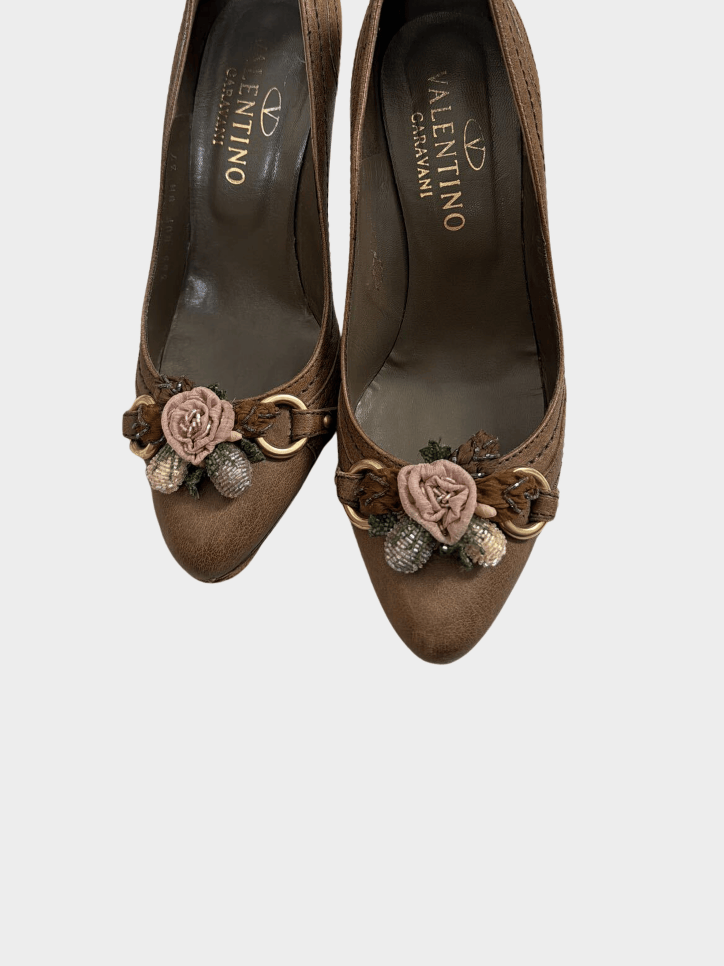 Valentino 2000s Brown Floral Embellished Heels