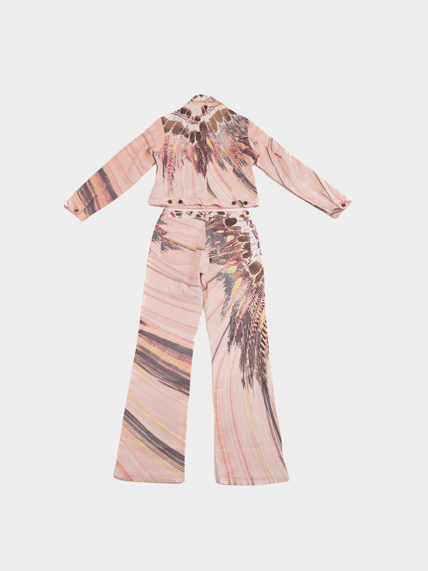 Roberto Cavalli SS 2004 Pink Graphic Printed Jacket and Jeans Set