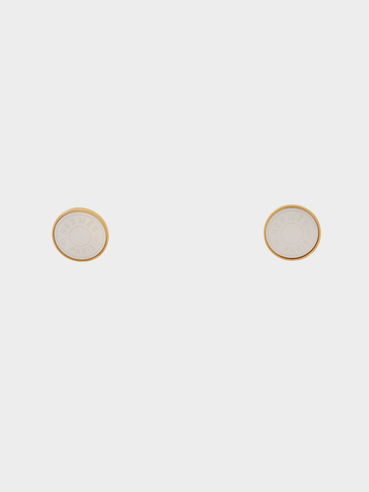 Hermès 2000s Gold White Sellier Shell Earrings