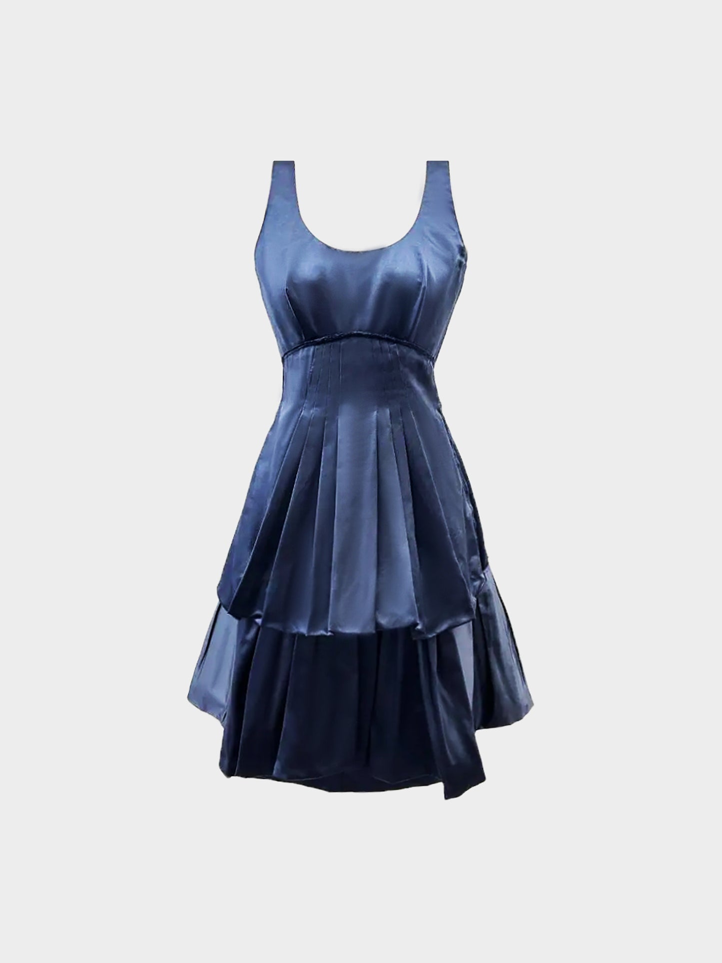 Prada 2007 Navy Blue Silk Peplum Dress