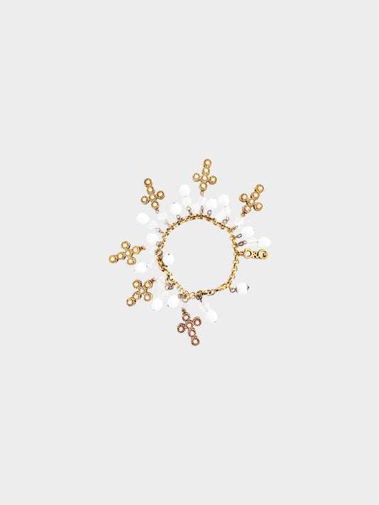 Dolce and Gabbana 2000s Gold Romantic Cross Charm Bracelet
