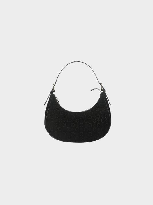 Celine 2000s Black C Macadam Suede Shoulder Bag