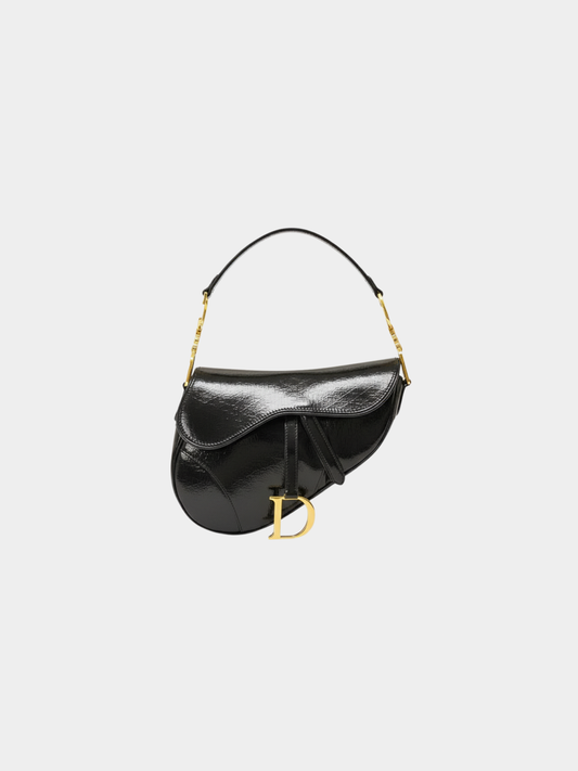 Christian Dior 2000s Black Patent Trotter Saddle Bag