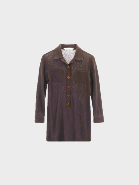 Chloé 2000s Brown Wool-blend Button-down Long Sleeve Dress