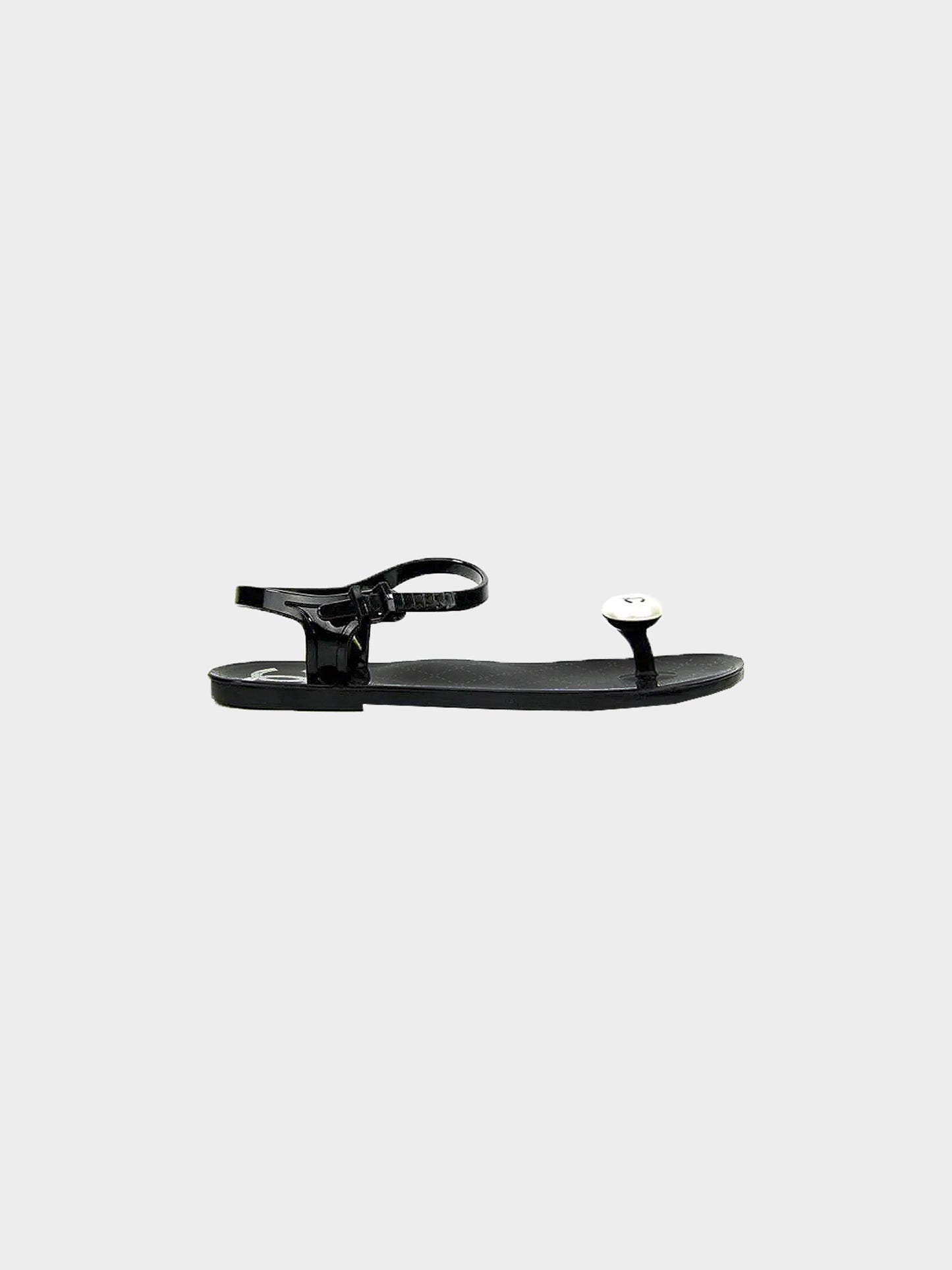 Chanel 2010 Black PVC Pearl Thong Sandals
