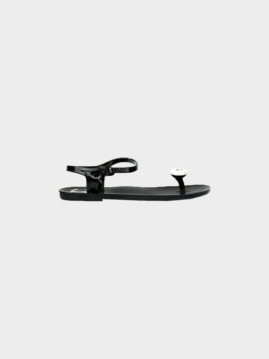 Chanel 2010 Black PVC Pearl Thong Sandals