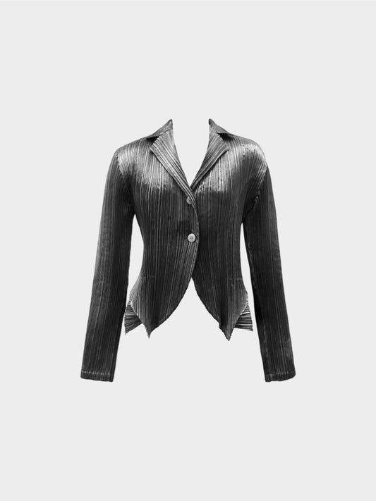 Issey Miyake 1990s Black Pleated Pointed Hem Tail Blazer