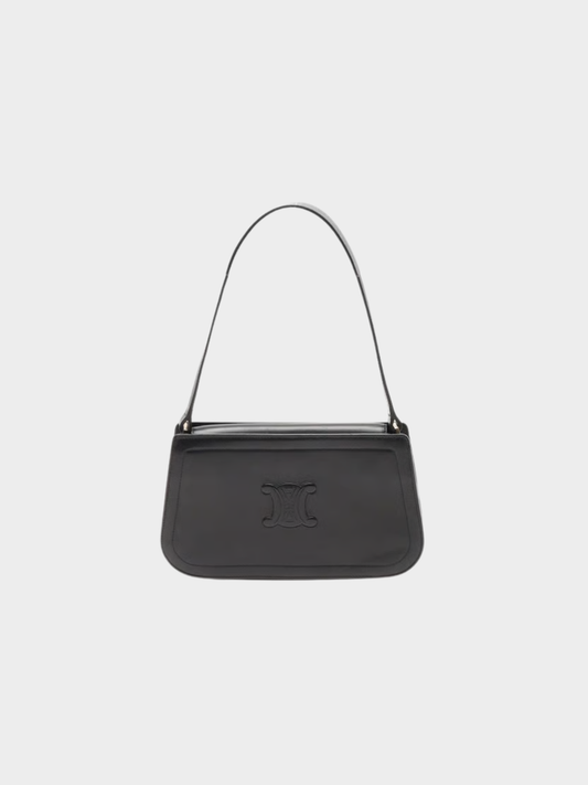 Celine 2000s Black Smooth Calfskin Triomphe Baguette Shoulder Bag
