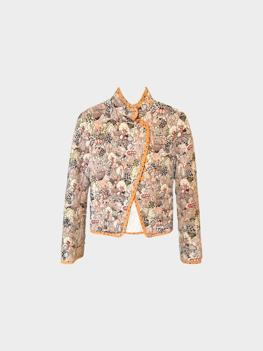 Chloé 2002 Orange All-over Village and Polka Dot Print Asymmetrical Jacket