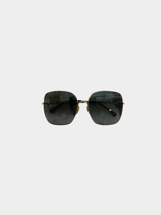Gucci 2010s Gold Metal GG0879S Horsebit Sunglasses