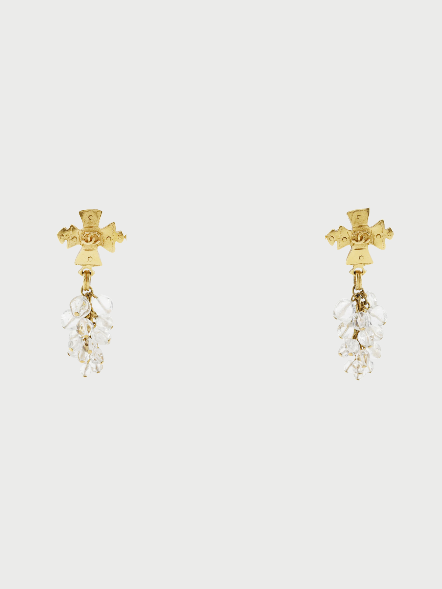 Chanel 1994 Gold Plated Metal Coco Mark Cross Earrings