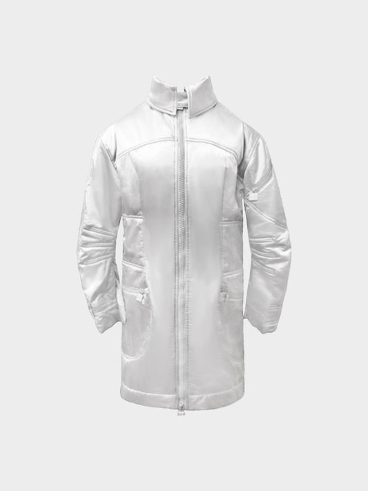 Chanel Sport Fall 2004 Vintage Metallic Silver CC Zip-up Long Coat