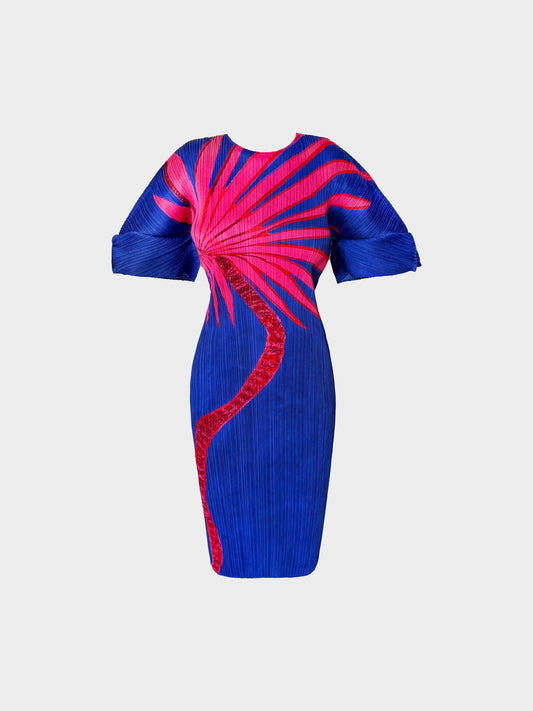 Issey Miyake Pleats Please 2023 Blue and Pink 'Ice Desert' Print Dress