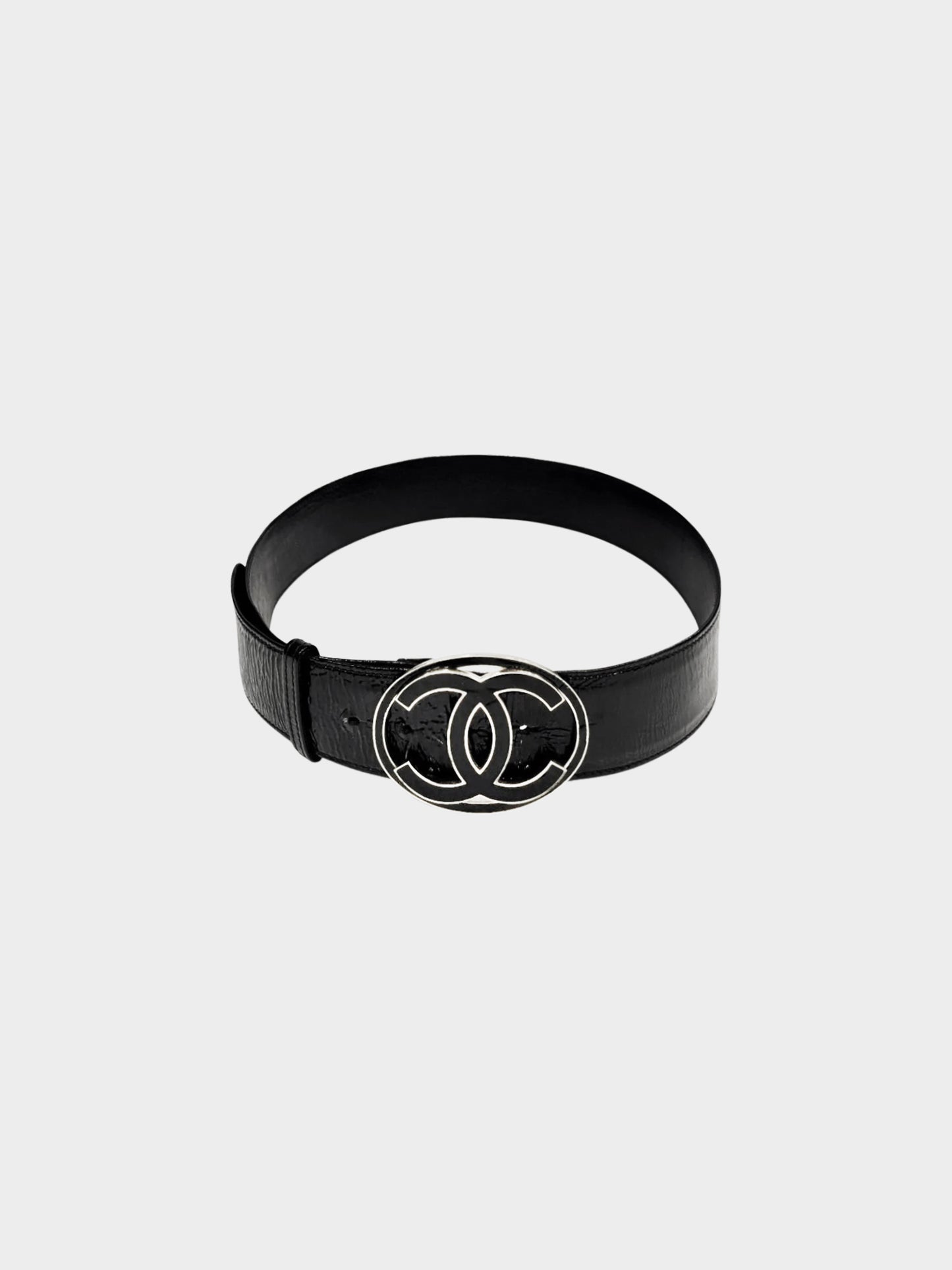 Chanel SS 2007 Black Patent Leather CC Belt