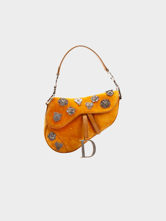 Christian Dior by John Galliano 2006 Limited Edition Brown Suede Saddle Bag with Metal Embellishments