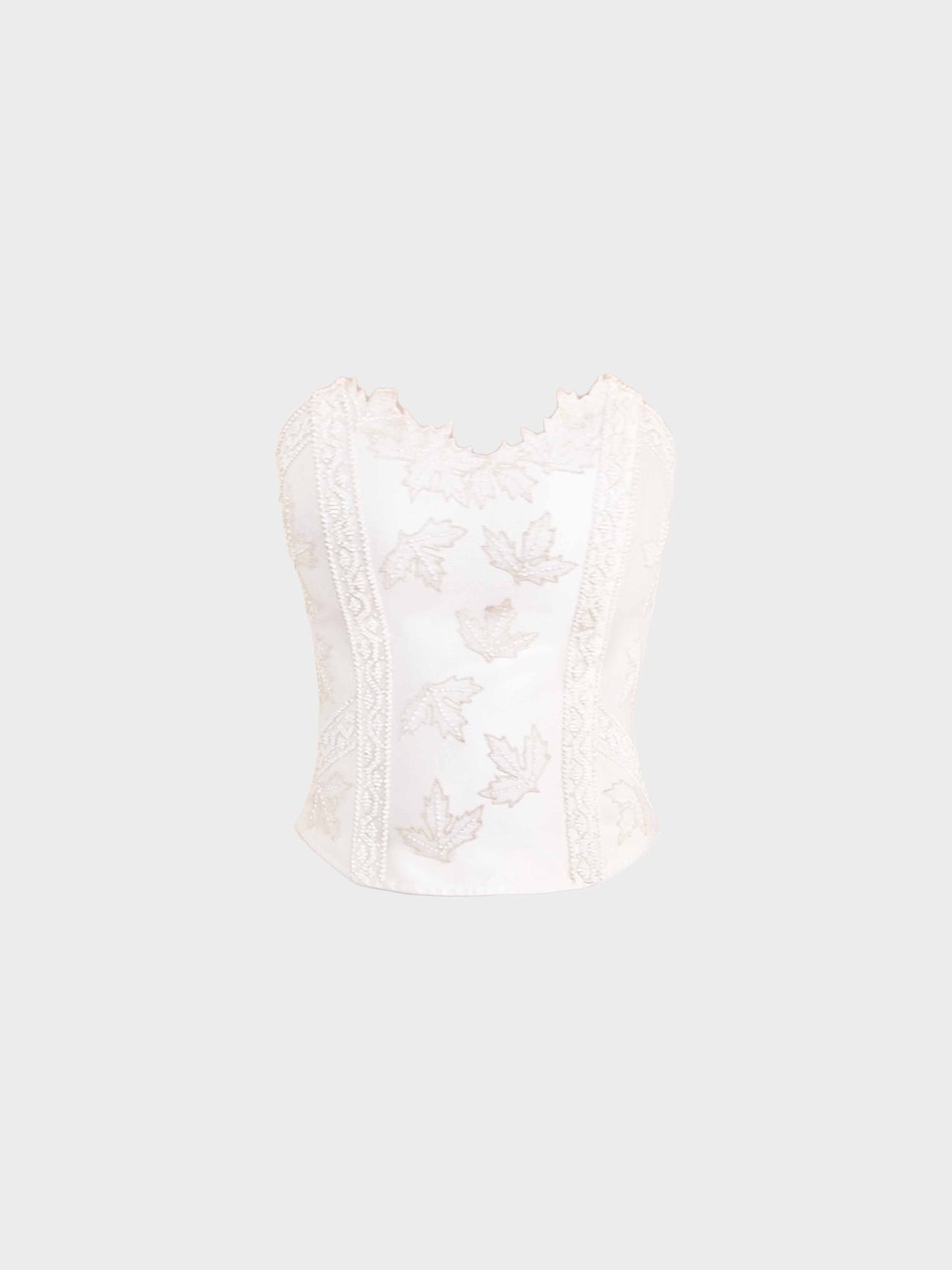 La Perla 1990s White Leaf Print Beaded Tube Top