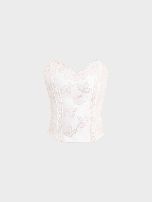 La Perla 1990s White Leaf Print Beaded Tube Top