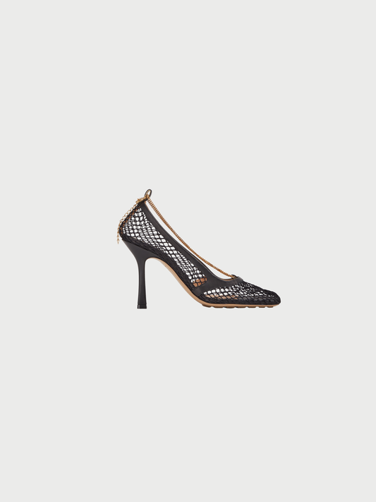 Bottega Veneta 2020s Black Mesh Leather Chain Detail Pumps