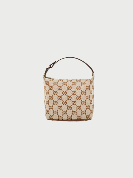 Gucci 2000s Brown Beige GG Canvas Leather Mini Handbag