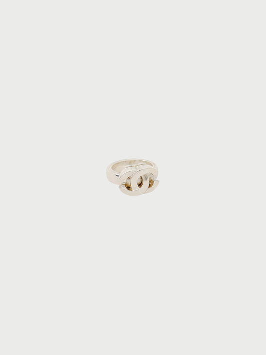 Chanel 2001 Silver Plated Metal COCO Ring