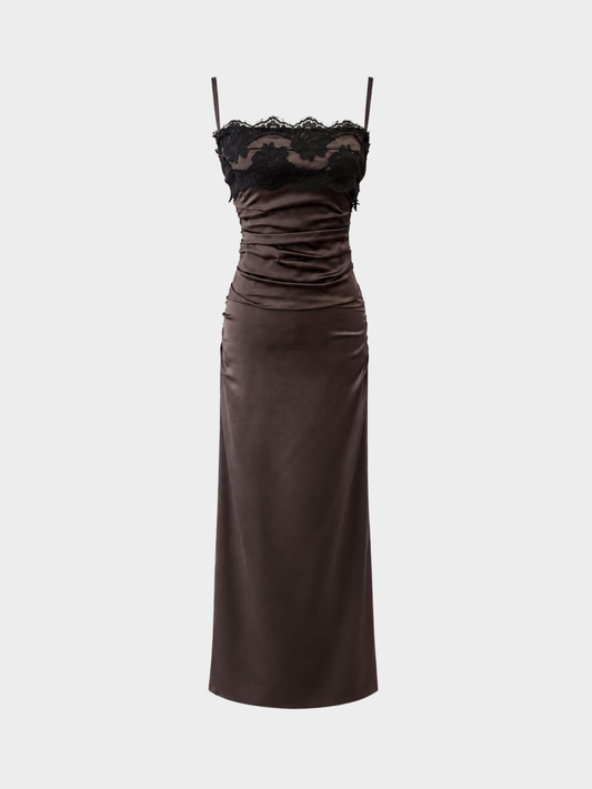 Dolce & Gabbana 2020s Chocolate Silk Satin Lace Bust Gown