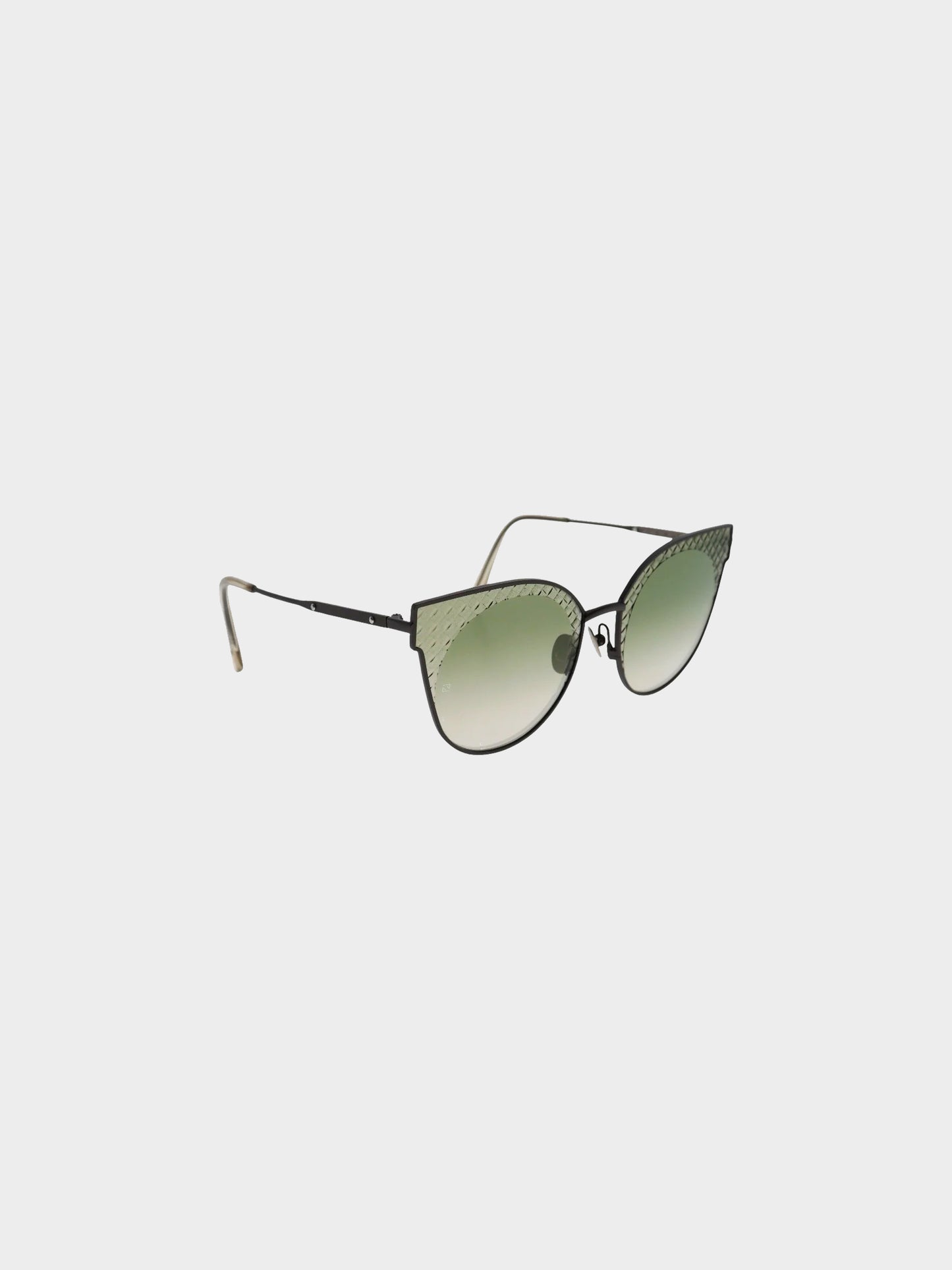 Bottega Veneta 2020s Khaki Ruthenium Intrecciato Cat-eye Sunglasses