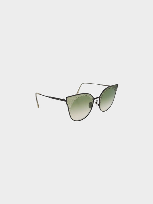 Bottega Veneta 2020s Khaki Ruthenium Intrecciato Cat-eye Sunglasses